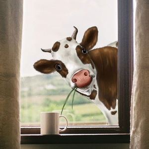 Peeking Cow Window Sticker Cute Brown White Animal PVC Waterproof Wall Decal For Glass Living Room Bedroom Home Decor