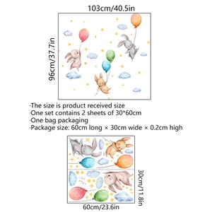 Cartoon rabbit and balloon wall stickers for children bedroom decor, set of 2 PVC sheets