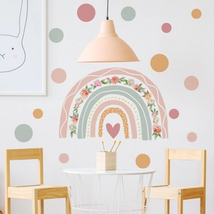 Detail of boho rainbow wall sticker with floral patterns for nursery room decoration