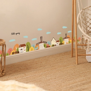 Stickers muraux de maisons de dessin animé et nuages pour déco de chambre enfant