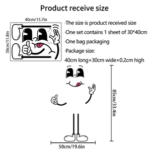 Funny cartoon character wall sticker layout and assembly dimensions 85x50cm