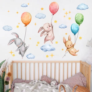 Cartoon rabbit and colorful balloon wall stickers for nursery wall decoration set