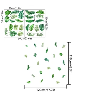 Size guide for monstera wall decals showing 60x40cm sheet and 120x110cm layout