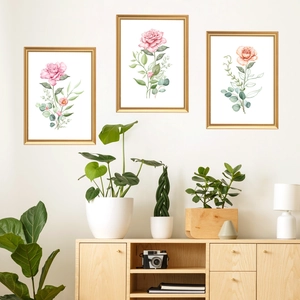 Watercolor Rose Floral Wall Stickers PVC Self Adhesive Pink Orange Flower Botanical Art Decals For Living Room Bedroom Home Wall Decor