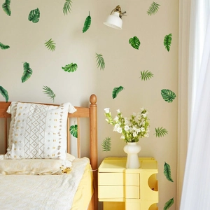 Tropical monstera and palm leaf wall stickers for modern living room decor