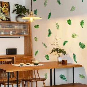 Tropical Plant Leaves Wall Stickers PVC Waterproof Self Adhesive Removable Monstera Palm Fern Decals Home Decor Watercolor