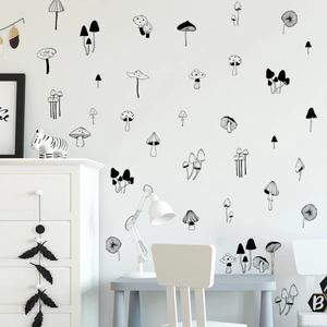 Nordic Hand Drawn Mushroom Wall Stickers PVC Removable Self Adhesive Art Decals For Kids Nursery Bedroom Living Room Decor