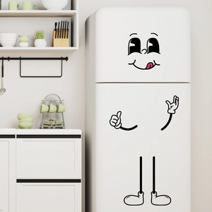 Funny retro cartoon face fridge stickers set with cute eyes and smile for kitchen decor