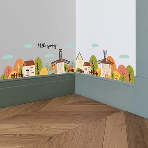 Stickers muraux château de dessin animé et moulin à vent pour décoration de chambre