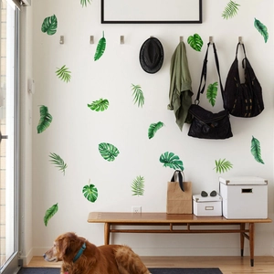 Tropical monstera and palm leaf wall stickers set for living room home decor