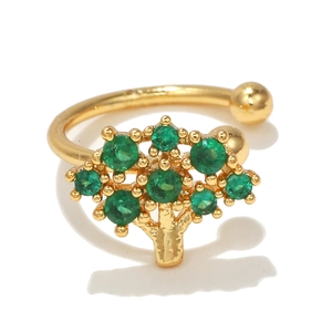 Golden Tree of Life ear cuff with sparkling emerald green cubic zirconia stones