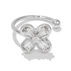 Detail of clover ear cuff with baguette cut cubic zirconia and silver finish metal