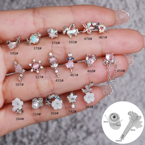 Ohrpiercing-Set mit rosa Herz und Blume aus Chirurgenstahl, 0,8 mm Innengewinde-Stift