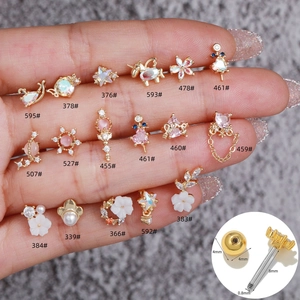 Edelstahl-Ohrstecker Set in Gold mit Blumen und Sternen inklusive Größenangaben