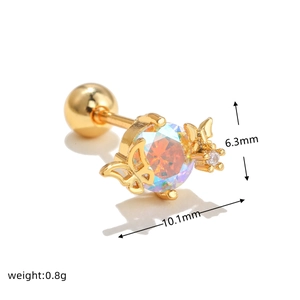 Detailaufnahme eines goldenen Blumenohrsteckers mit 0,8g Gewicht und 10,1mm Breitenanzeige