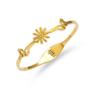 Vergulde roestvrijstalen armband met zonnebloemmotief en vlinderuitsparingen