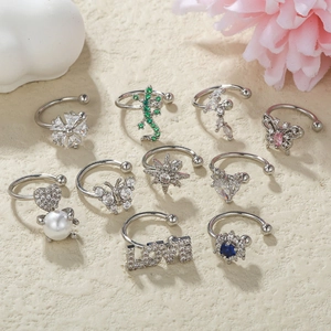 11-piece silver butterfly and gecko ear cuff set with colorful cubic zirconia