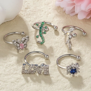 Five-piece 18k silver plated ear cuff set with colorful cubic zirconia butterfly and animal shapes