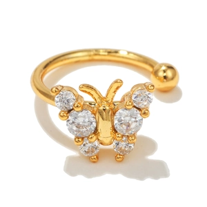 18k gold plated butterfly ear cuff featuring sparkling cubic zirconia and C-shape design