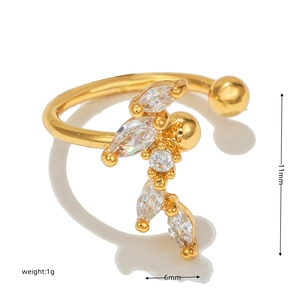Detailed view of 18k gold butterfly ear cuff with micro-pave zircons and dimensions