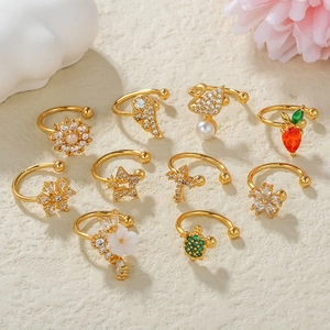 Women Copper Zirconia Sunflower Swan Star Turtle Cross Heart Ear Cuffs Elegant Non Piercing Clip On Jewelry Accessories Gift