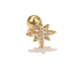 Detailed close-up of a golden hexagram cartilage stud earring with micro-set zircons