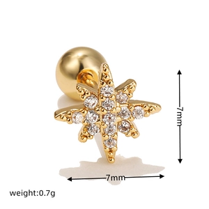Detailed view of an 8-point star earring with micro-pave zircons and screw-back detail