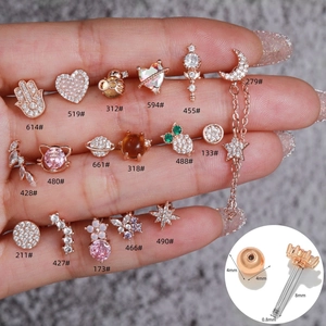 Korean style leaf stud earrings with micro-set zircon and screw back closure