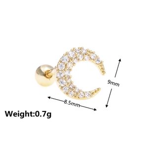 Detailansicht der Halbmond-Ohrstecker mit Zirkonia-Besatz und Größenangaben in Gold