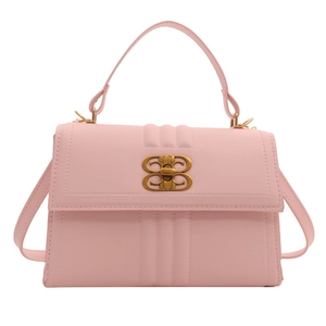 Sac à main rose en simili cuir avec boucle dorée et bandoulière réglable pour femmes