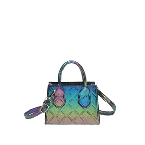 Quilted diamond gradient crossbody bag with holographic finish and top handle style