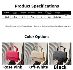 Detailed size chart and specifications for the crocodile texture PU mini square handbag