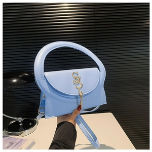 Women Unique PU Leather Shoulder Bag Circular Handle Metal Logo Tassel Decor Crossbody Handbag Daily Commute Party Fashion