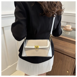 Detailed shot of the gold U-shaped metal buckle on the silver French baguette shoulder bag