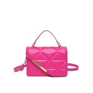 Chic rose red quilted small square crossbody bag with gold metal trim and top handle
