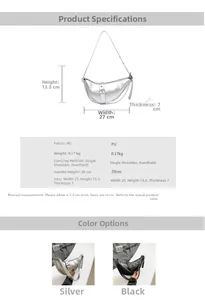 Size chart for crescent shoulder bag with measurements in cm for width, height, and strap