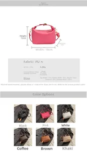 Size chart showing 18x12x9cm PU leather crossbody bag with adjustable shoulder strap