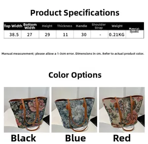 Graphic showing size dimensions and three color options for the printed tote bag
