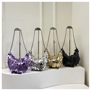 Borsa a Tracolla a Mezzaluna con Paillettes Metalliche da Donna Borsa Hobo con Paillettes Lucide con Tracolla a Catena per Feste