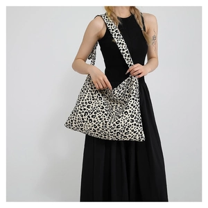 Large leopard print canvas shoulder bag for women with casual wide strap style