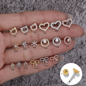 Clous De Piercing D'oreille Zircon Coeur Noeud Papillon Flocon De Neige Avec Tige En Acier Inoxydable Base En Cuivre Bijoux Minimalistes Pour Femmes