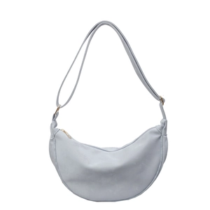 Borsa a sella minimalista in pelle PU azzurra con cerniera dorata e tracolla regolabile