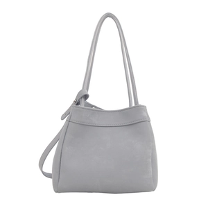 Minimalist light blue-grey bucket bag in matte leather with decorative side buckles