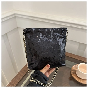 Women Fashion Sequin Shoulder Bag Sparkling Chain Crossbody Bag Modern Minimalist Banquet Party Handbag For Daily Matching