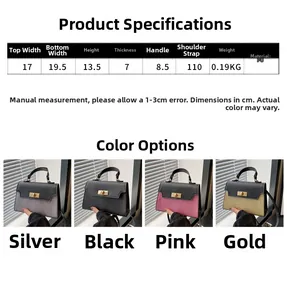 Size specifications and multi-color comparison of the stylish PU leather square handbag