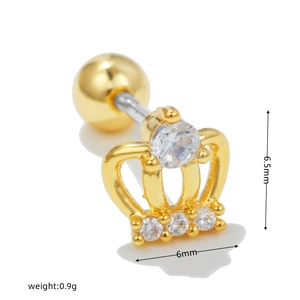 Detailed size view of a 18k gold-plated crown stud earring with zircon inlay