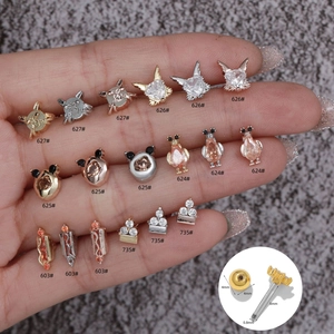 Cartilage Piercing Stud Earrings With Stainless Steel Earring Post Zircon Animal Heart Shapes For Women Cute Style