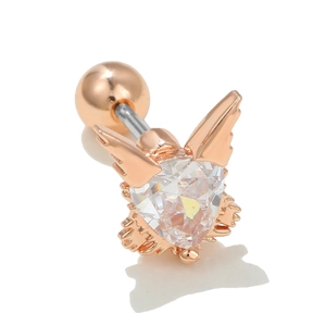 Macro view of rose gold heart stud earring with clear zircon and secure screw back