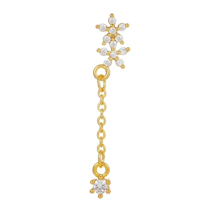 Elegante 18k goldene Blumenohrringe mit Zirkonia-Blütenblättern und filigraner Kette