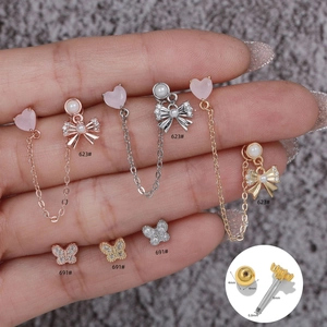 Boucles D'oreilles Longue Chaîne Coeur Papillon Noeud Cuivre Rose Zircone Künstliche Perle Style Coréen Doux Minimaliste Femme